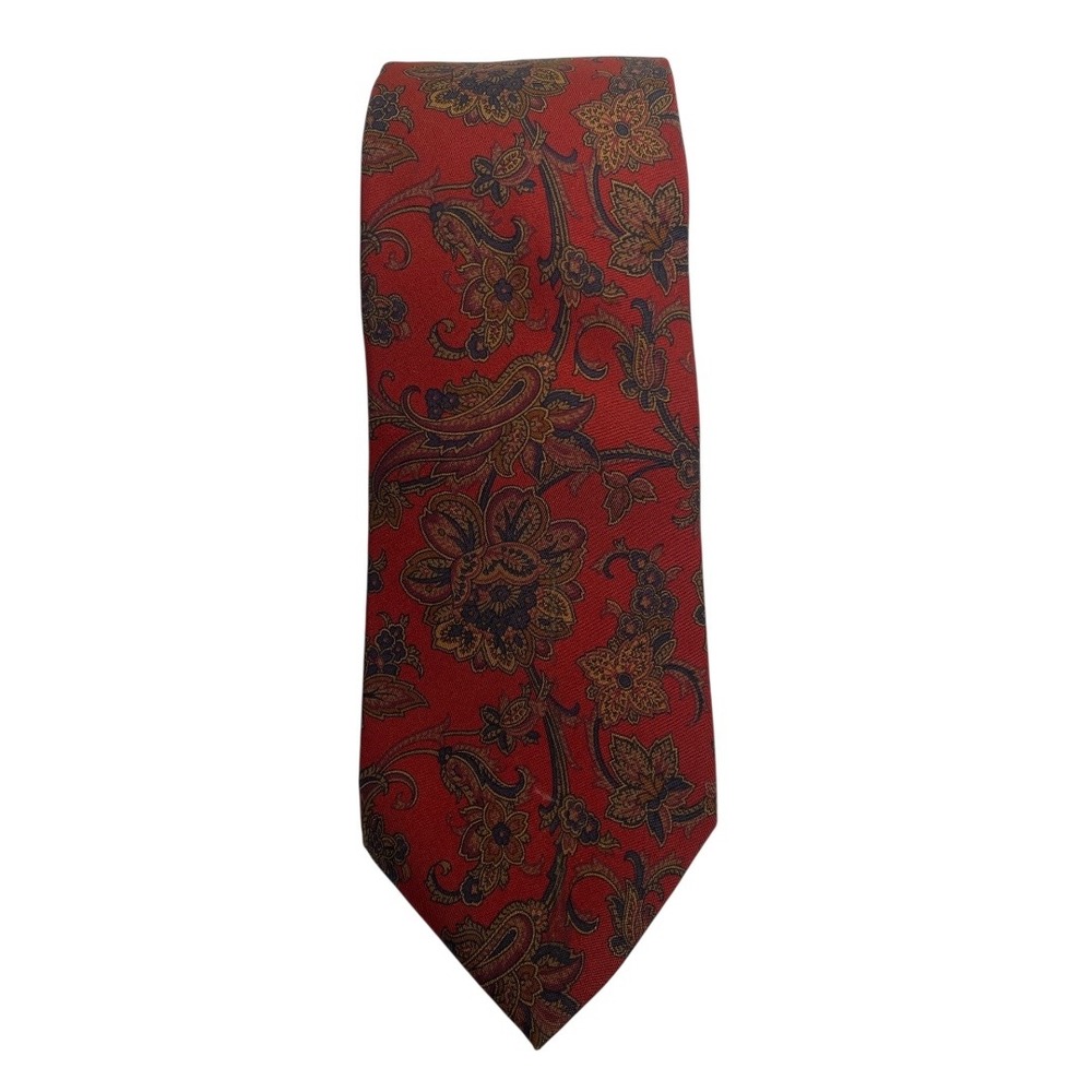 Aquascutum London Vintage Silk Hand Finished Red Paisley Necktie Men's A20Q